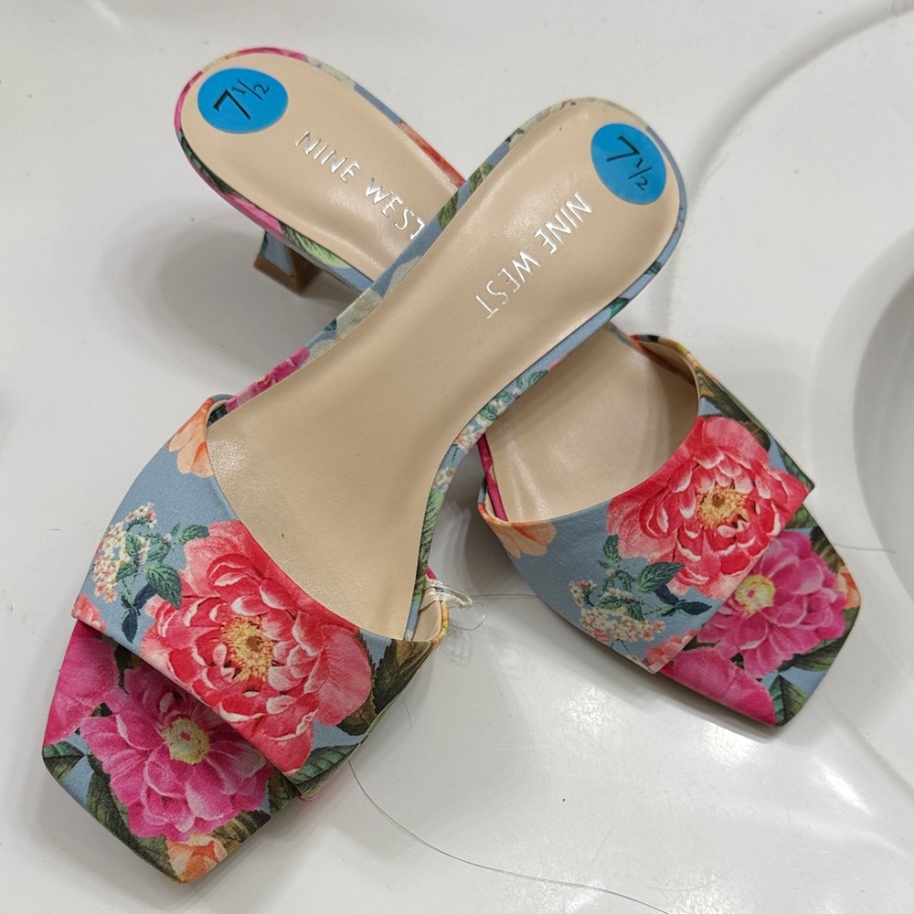 Nine West Floral Mules - Pink and Blue
